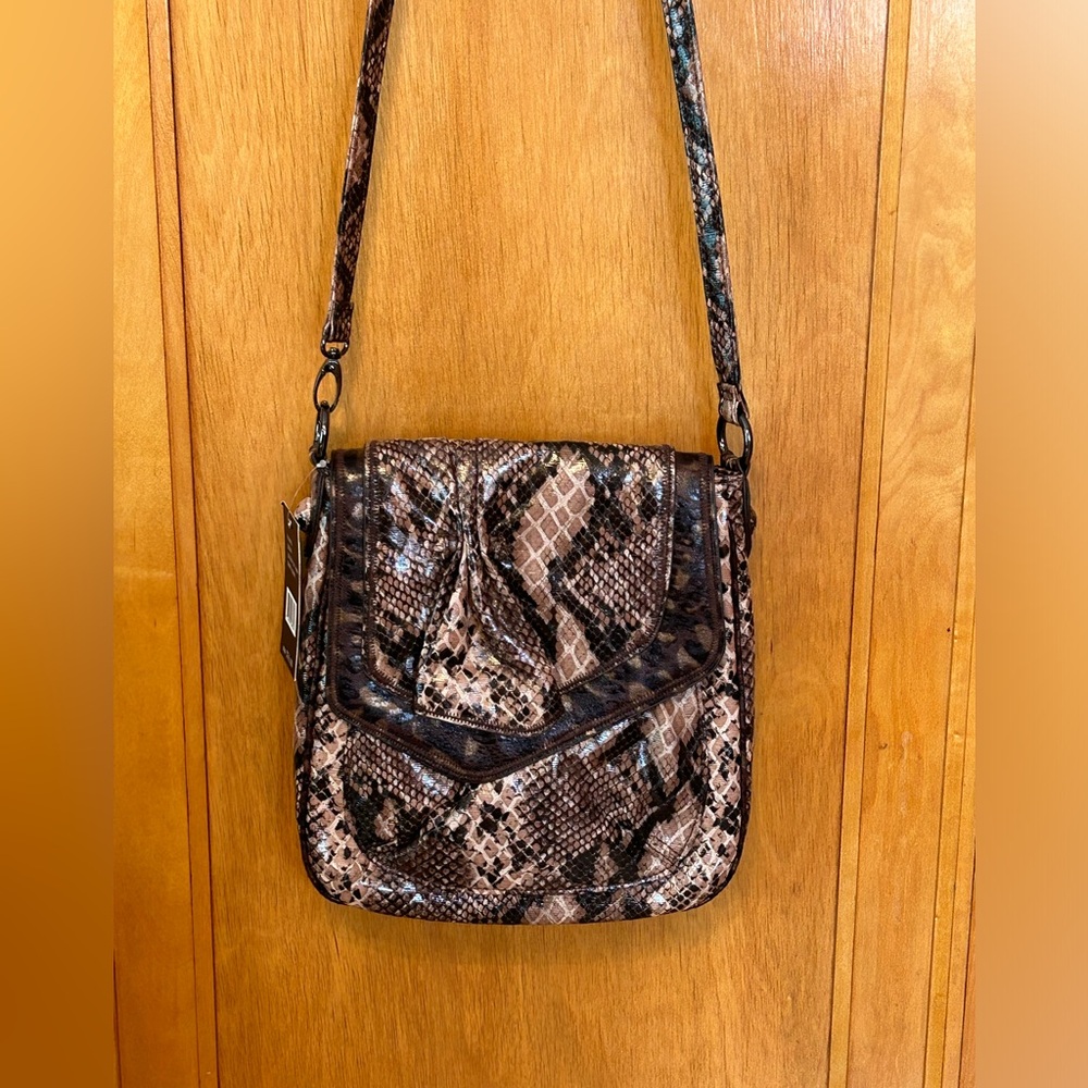 VTG Falchi by Falchi Snakeskin Python Crossbody Bag Leopard Flower Interior